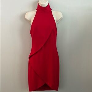 Bailey 44 Red High-Neck Wrap-Overlay Mini Dress